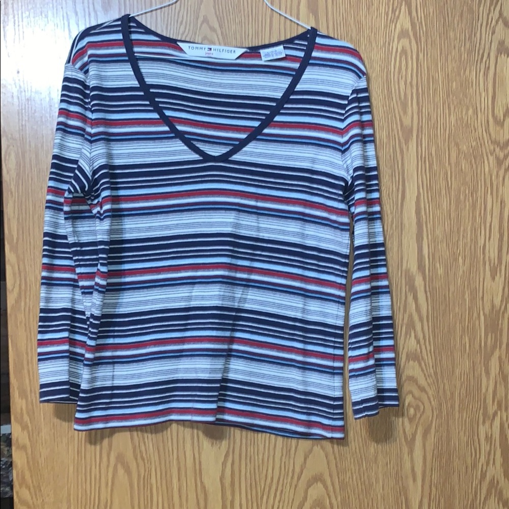 Tommy Hilfiger Women's Striped V-Neck Top - Red, Blue, White